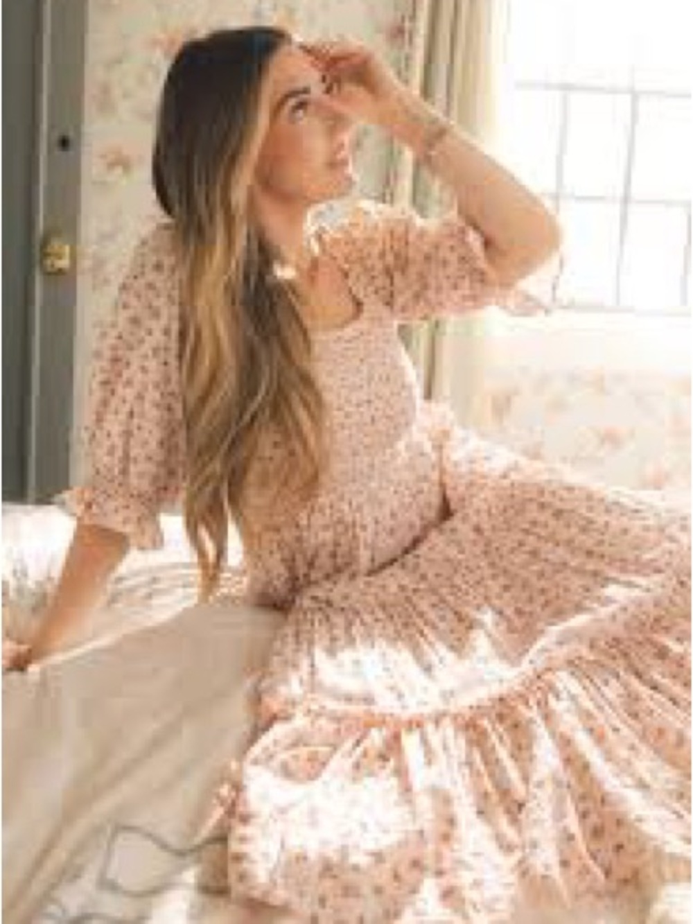 Ivy City Co Pink Floral Smocked Midi Dress - Picture 2 of 16